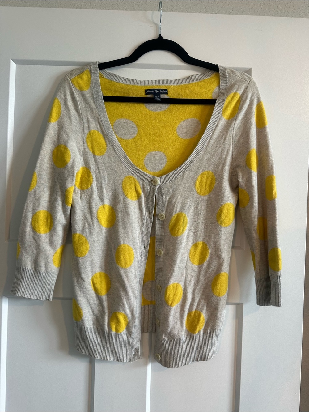 American Eagle Polka Dot Cotton Cardigan - Yellow and Cream